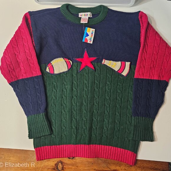 Gymboree School Days 1995 Boys 6-7 Color Block Cable Knit Crew Neck Sweater New - Picture 2 of 3